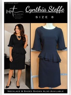 Cynthia Steffe Louella Black Asymmetrical Peplum Sheath Dress Size 8 $248 Career